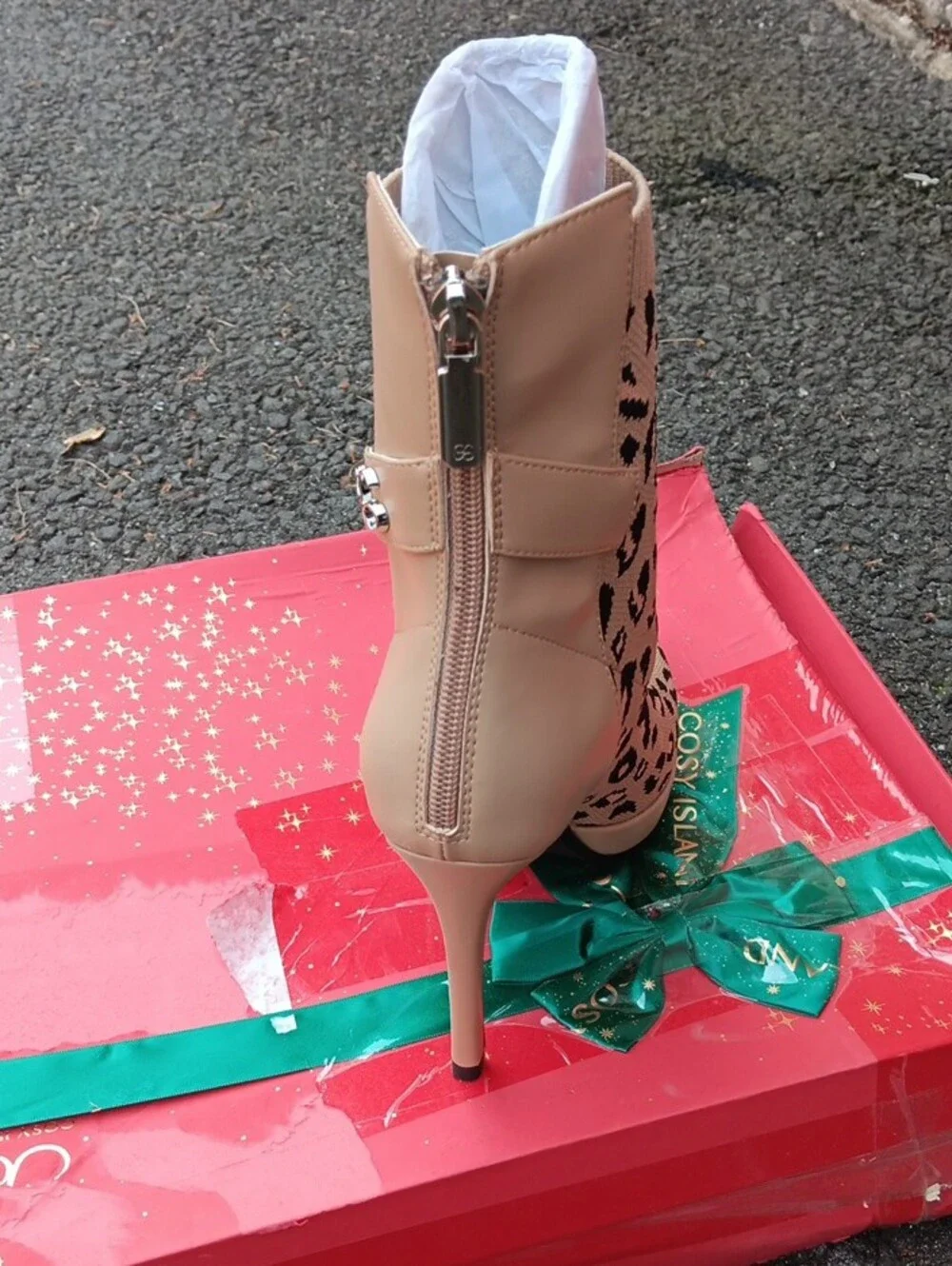 Leopard Knit Pointed Sock Bootie in Beige